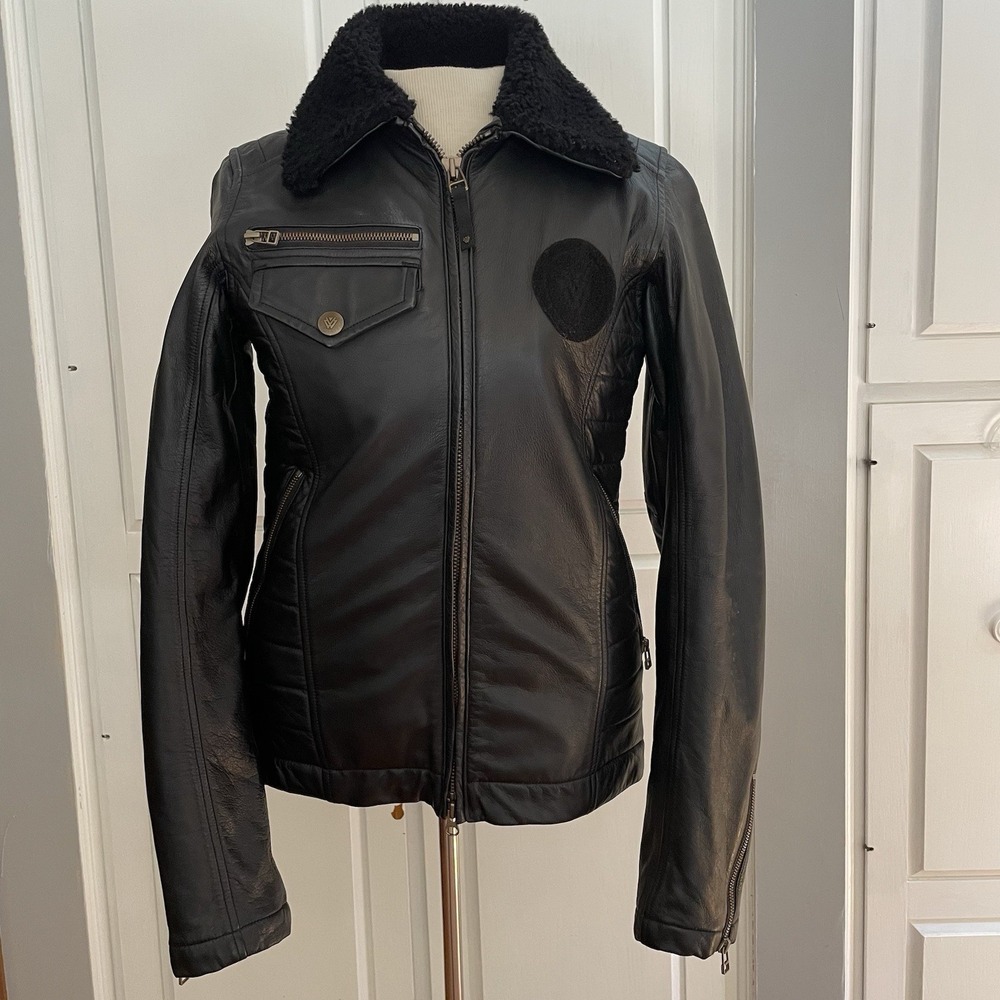 Vintage Burton White Collection XXS Black Leather Moto‎ Jacket Biker Jacket Rare